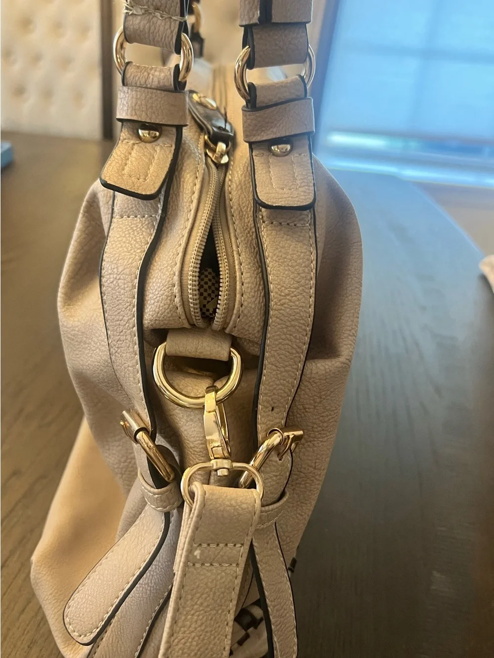 Marc New York Beige Vegan Leather Shoulder Bag With Decorative Braiding